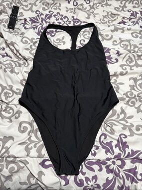 aerie Black Racerback One-Piece Swimsuit